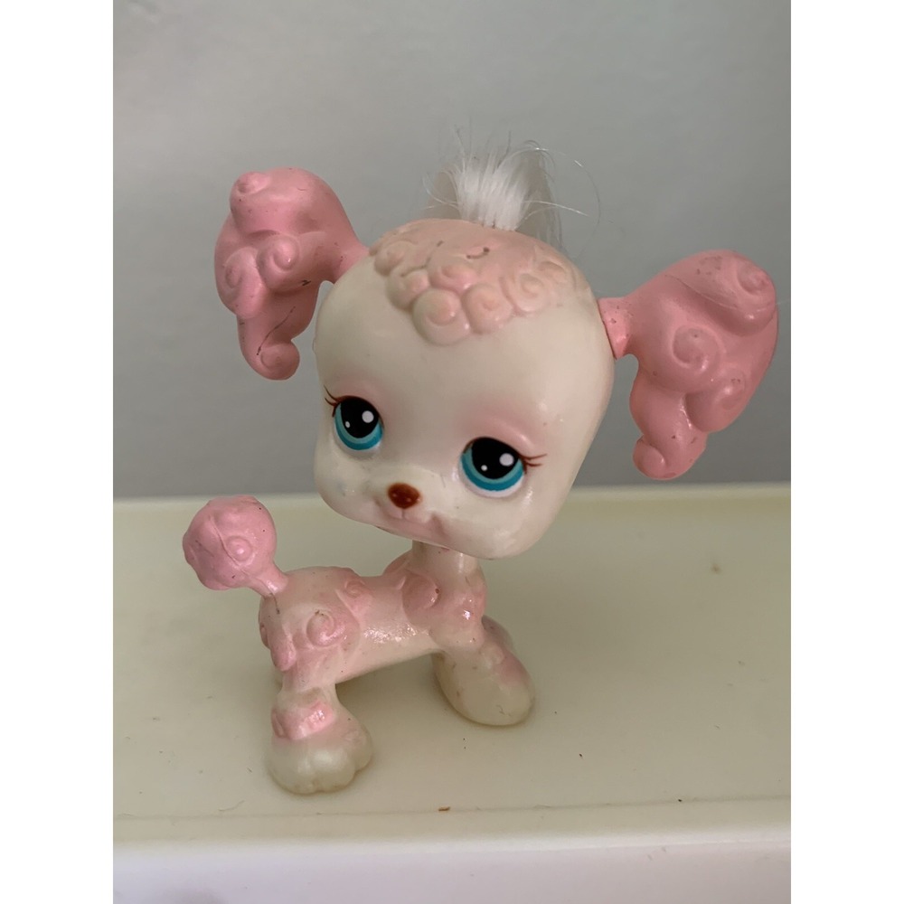 Littlest Pet Shop‎ Pretty Pink and Cream French Poodle Dog with Hair #255  LPS
